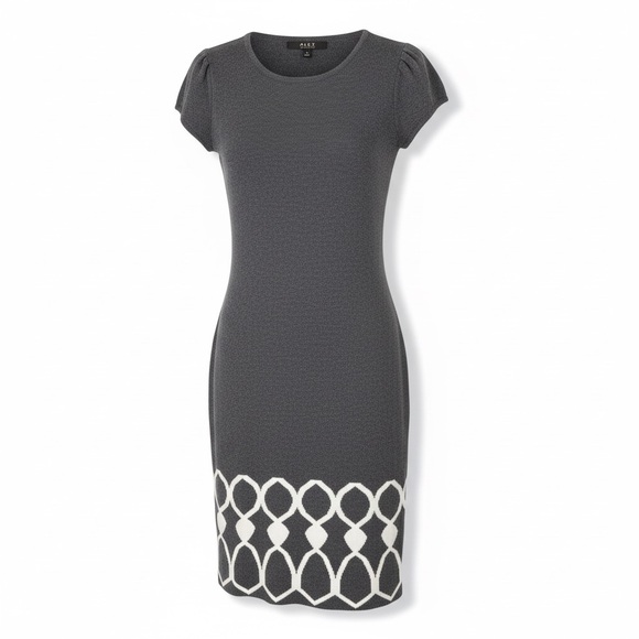 Alex Marie Dresses & Skirts - Alex‎ Marie 100% Merino Wool Midi Dress Sz S Bodycon Cap Slv Grey Geo Retro 80s